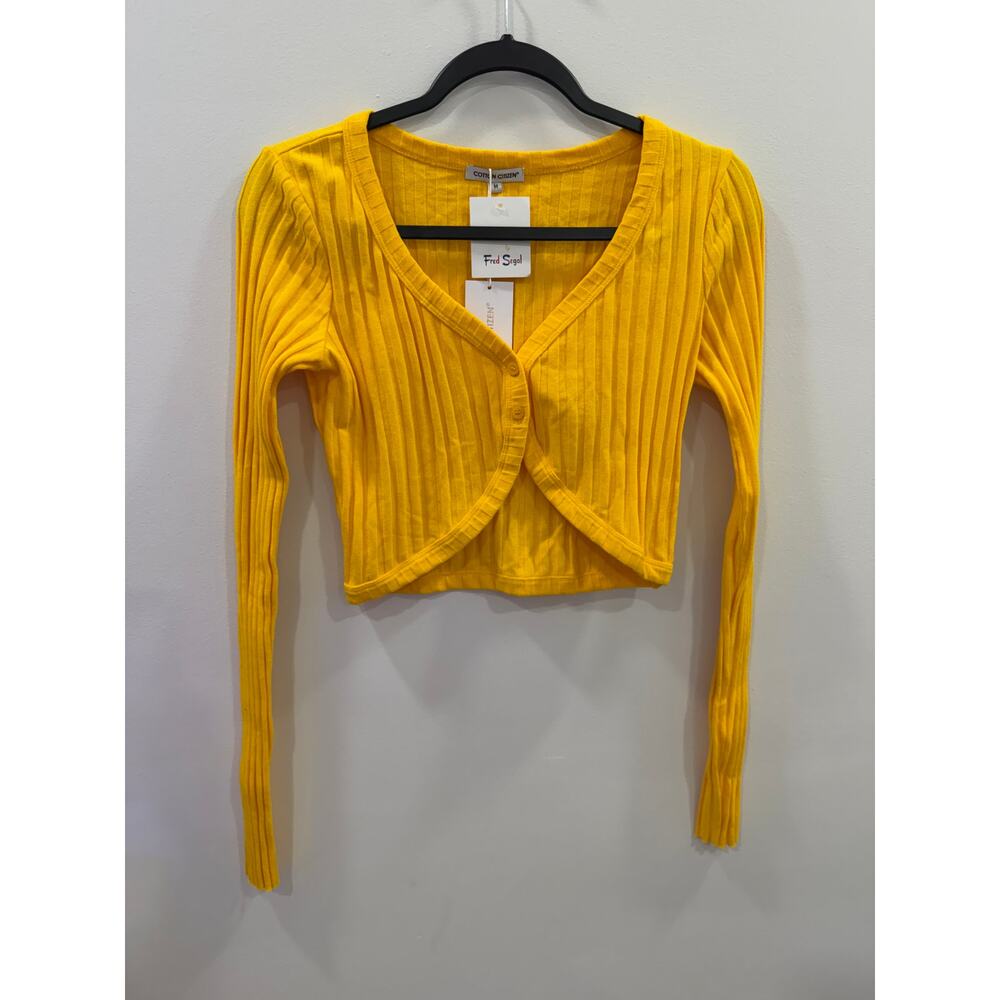 New Cotton Citizen Ribbed Capri Cropped Cardigan Yellow Women's Sz Medium - Picture 5 of 7